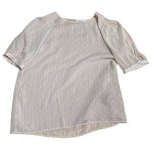 Calvin Klein Blush Pink Swiss Dot Puffed Sleeve Blouse Top Size Medium